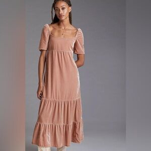 Anthropologie - Velvet Empire Waist MIDI Dress, size 4, rose  color
